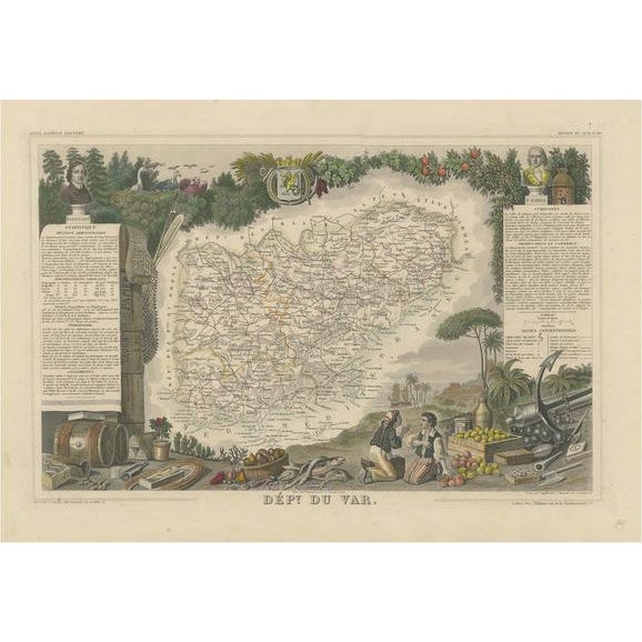 Beige Illustrated Map of the Var Department from Atlas National Illustré, 1856 For Sale - Image 8 of 8
