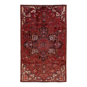 Vintage Handmade Heriz Red Medallion Wool Rug 5'7" X 9'3"