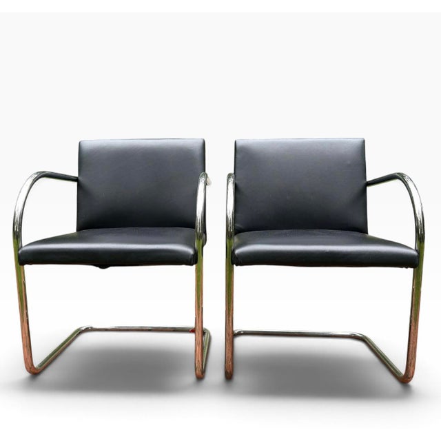 Set of 4 Mies Van Der Rohe Brno Tubular Chairs for Knoll — Chrome & Leather For Sale In Boston - Image 6 of 13