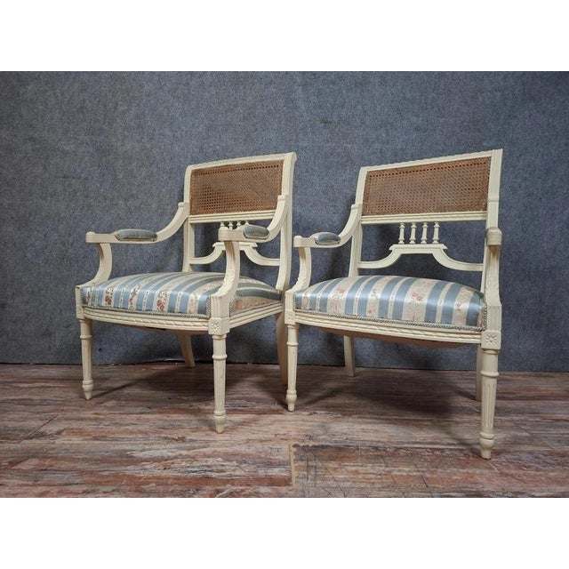 Louis XVI Cane Armchairs, 1880s For Sale - Image 3 of 10