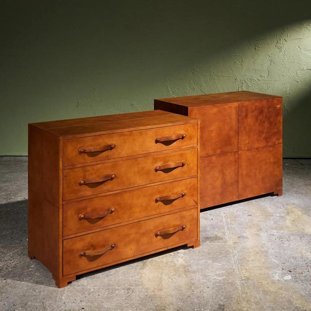 Cognac Leather Chest of Drawers, Europe, 1980s, Set of 2 For Sale - Image 3 of 10