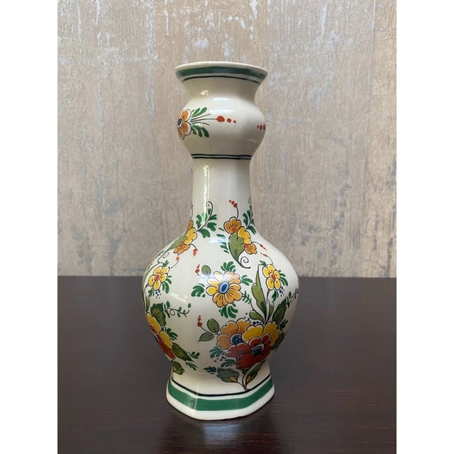 Mid-Century Modern Vintage Delft Polychrome Pottery 8" Floral Holland Vase For Sale - Image 3 of 4