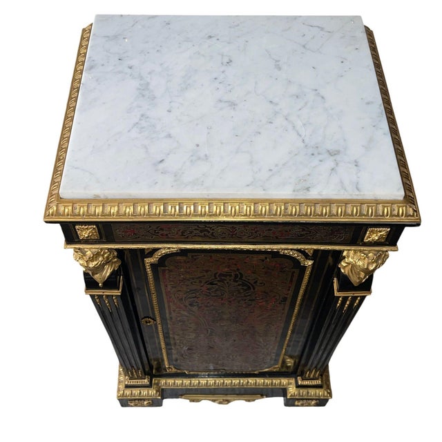 French 19th Century French Boulle Cabinet With Dore Bronze and White Marble Top For Sale - Image 3 of 9