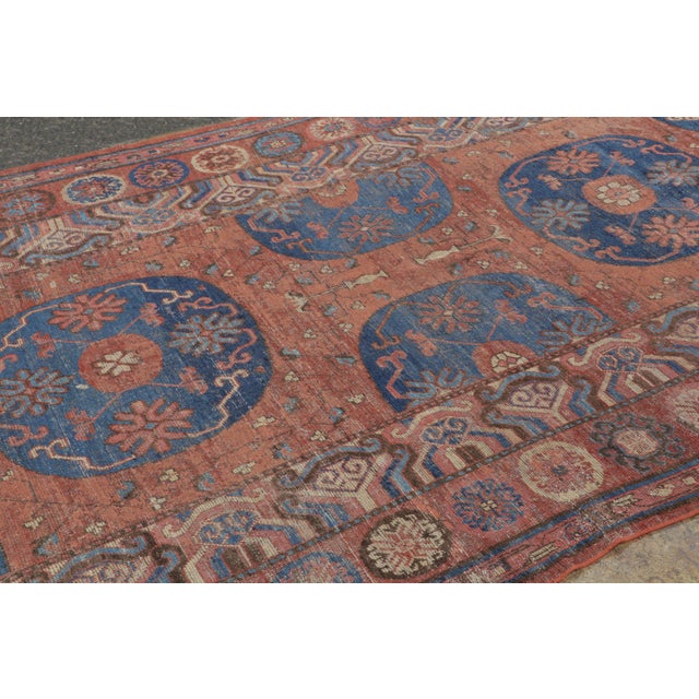 Rug & Kilim Antique Khotan Rug With Blue Medallions and Colorful Florals - Rug & Kilim For Sale - Image 4 of 7