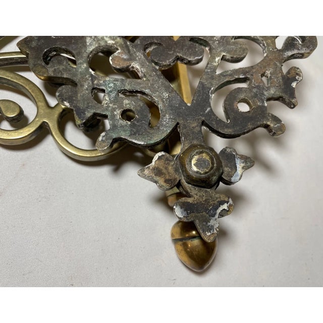 Large Antique 18th Century Handmade Brass Pivoting Wall Mount Hat Coat Rack Hook For Sale - Image 11 of 12