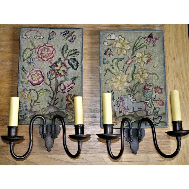 1939&1940 Hollywood Regency Custom Bronze Hand Needlepoint Artist Marked & Dated Sconces e.f. Caldwell a - Pair For Sale - Image 9 of 9