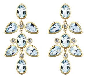 Nina Zhou Aquamarine Diamond Drop Earrings in 14k Yellow Gold - a Pair