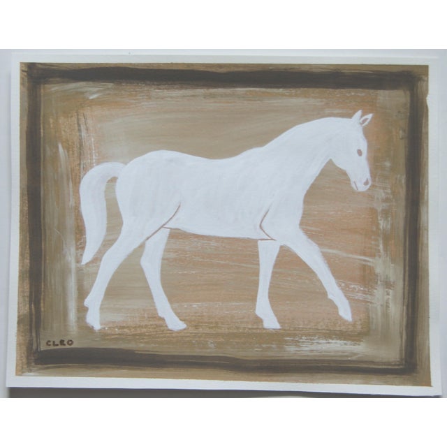 Painting of a Horse in muted shades of beige, tan, white, burnt umber with multiple borders. This coordinates well with...