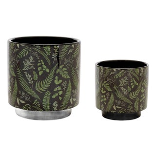 Botanical Fern Print Dolomite Planter (Set of 2) For Sale