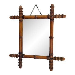 Antique French Faux Bamboo Wall Mirror, 14" X 16", 1920s For Sale