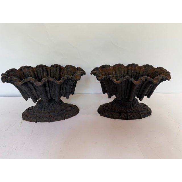 Neoclassical Antique French Neoclassical Cast Iron Fluted Garden Urns, Circa 1900 a Pair For Sale - Image 3 of 7