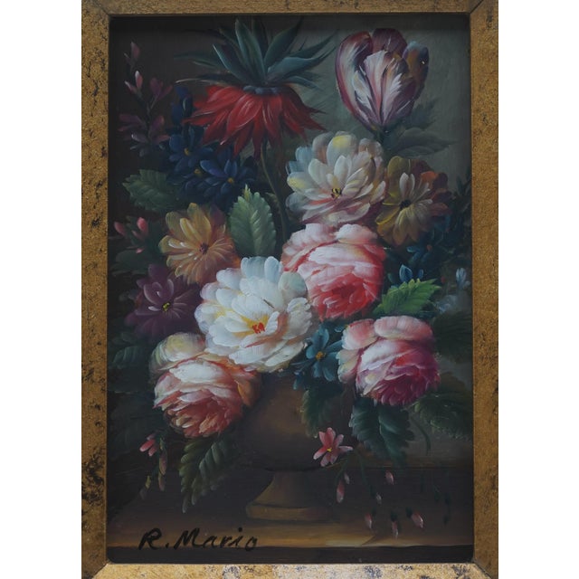 1980s Pair of Floral Still Life Oil on Board Paintings - Signed For Sale In Philadelphia - Image 6 of 14