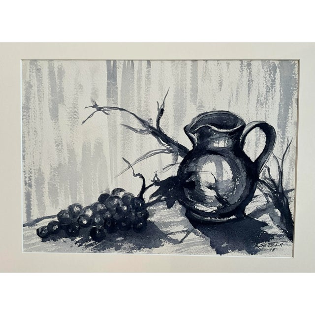 Late 20th Century Vintage Boho Still Life Watercolor For Sale - Image 4 of 5