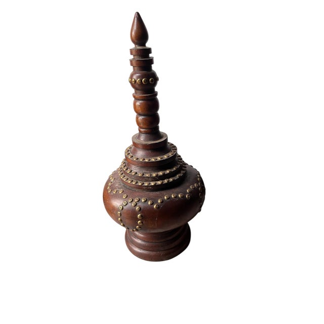 Mid-20th Century Burmese Wooden Temple Finial With Brass Stud Detailing For Sale - Image 4 of 7