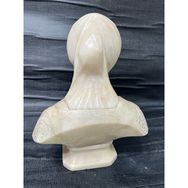 Early 20 Th Century Carved Stone Alabaster Bust of Beatrice Signed Prof. G. Besji Made in Italy For Sale - Image 4 of 11