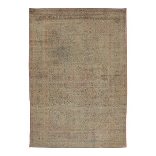 Oversized Antique Persian Mashad Rug in Gold With Floral Medallion - Rug & Kilim For Sale