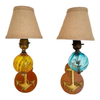 Nautical Glass Ball & Anchor Sconces - a Pair For Sale