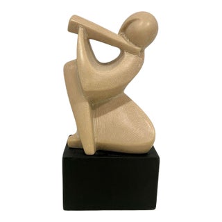1970s Joseph Martinek Cubist Carved Composite Signed Sculptural Musician 11.5” For Sale