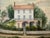 Original watercolor on paper depicting a substantial country house or villa with a red tile roof, arched veranda,...