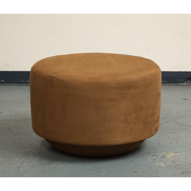 Contemporary Round Brown Suede Ottomans For Sale - Image 11 of 18
