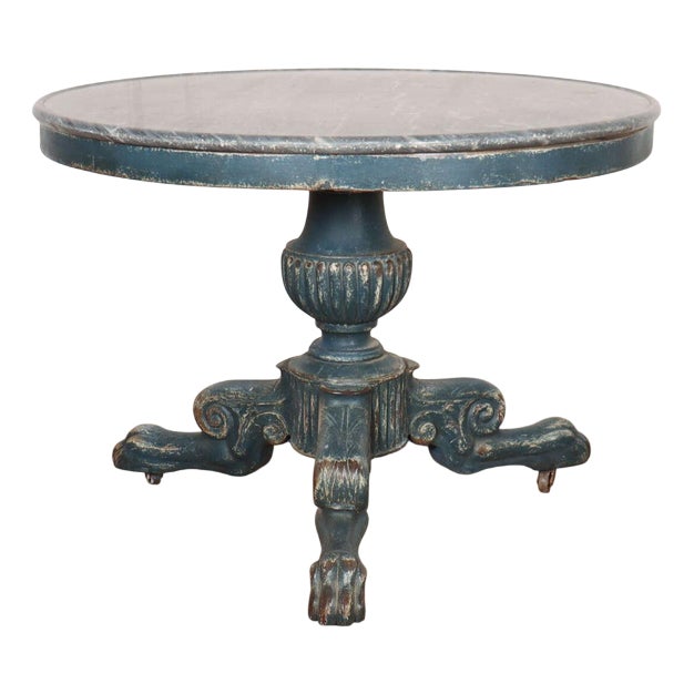 French Painted Gueridon with Marble Top For Sale