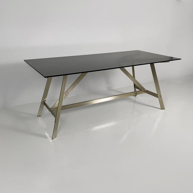1970s Italian Modern Dining Table in Smoked Glass and Steel from Formanova, 1970s For Sale - Image 5 of 18
