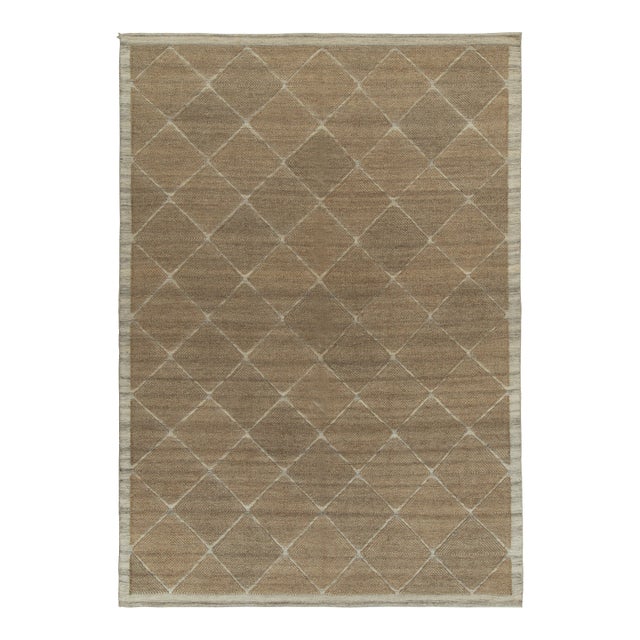 Rug & Kilim’s Scandinavian Kilim style Hemp rug in Beige-Brown Diamond Patterns - 5x8 For Sale