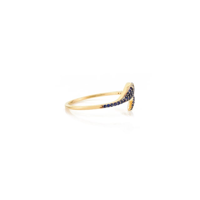 Not Yet Made - Made To Order 14k Gold Blue Sapphire and Diamond Eye Snake Ring Size 5.5 For Sale - Image 5 of 11