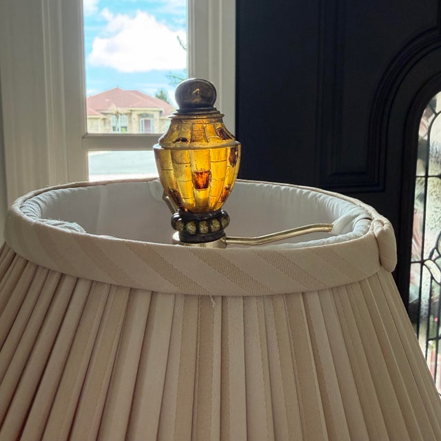 1980s Hollywood Regency Berman Gilded Floor Lamp With Amber Mosaic Glass Urn For Sale - Image 9 of 11
