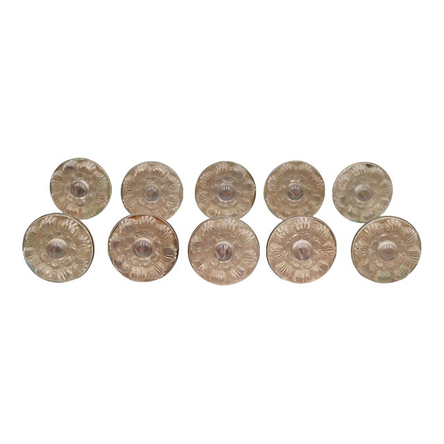 Set of Antique Sandwich Glass Brass Drawer Cabinet Knobs For Sale