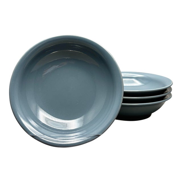 Set of 4 Vintage Blue Denby England “Storm” Stoneware Cereal Soup Bowls For Sale