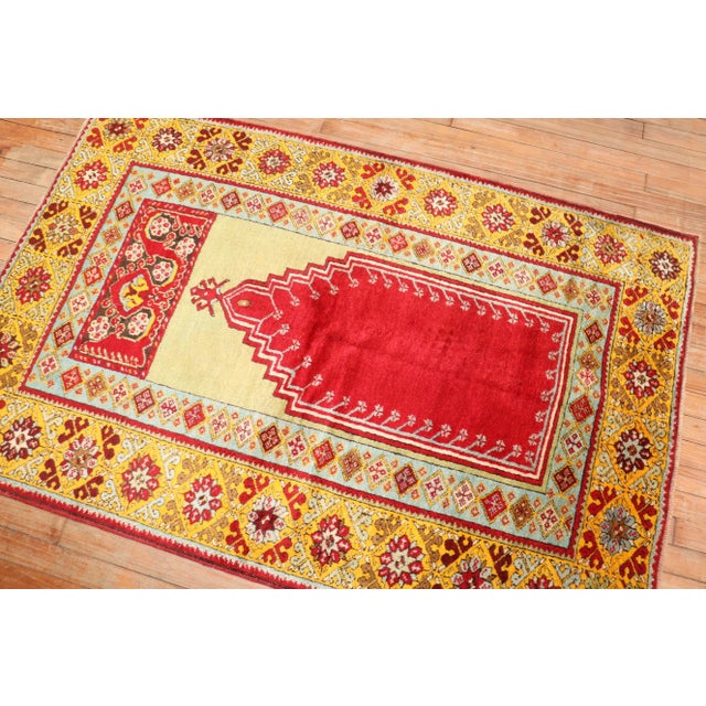 Early 20th Century Early 20th Century Colorful Antique Prayer Niche Turkish Rug, 3'7'' X 5'6'' For Sale - Image 5 of 8