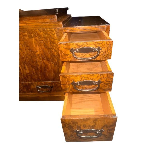 Antique Burled Wood Copper Lined Japanese Hibachi Cabinet For Sale In Chicago - Image 6 of 11