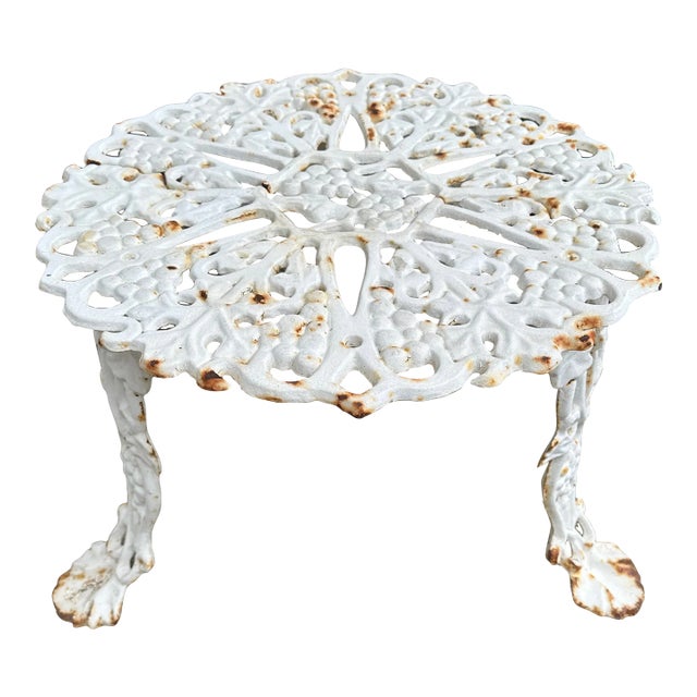 Vintage White Cast Iron Garden Side Table For Sale