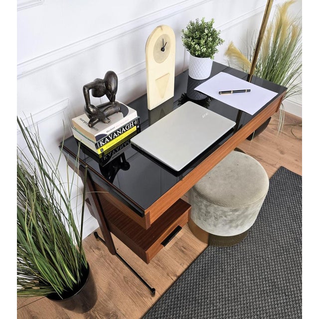 1940s Vintage Art Deco Italian Metal and Glass Desk, 1940s For Sale - Image 5 of 10