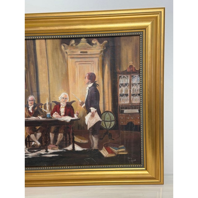 Late 20th Century Historic Oil Painting After Jean Leon Gerome Ferris – Benjamin Franklin, John Adams & Thomas Jefferson Drafting the Declaration of Independence For Sale - Image 5 of 18