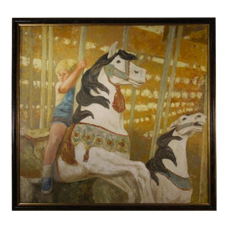 Helen Rayburn Caswell, "Boy on Carousel" large oil painting, ca. 1970 For Sale