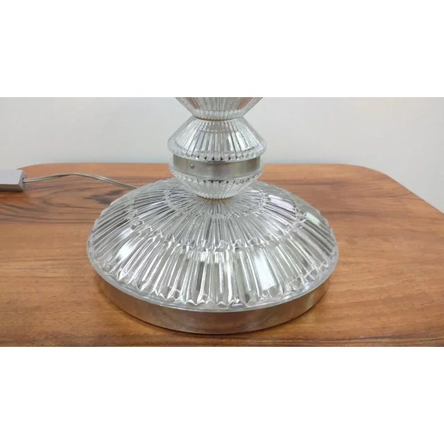 All-glass table design lamp - combination of cast heavy glass and polished metal - original functional undamaged...