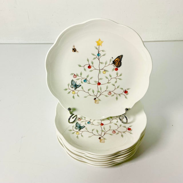 Lenox Vintage Hollywood Regency Americana Lenox Butterfly Meadow Christmas Dessert Plates - Set of 8 For Sale - Image 4 of 6