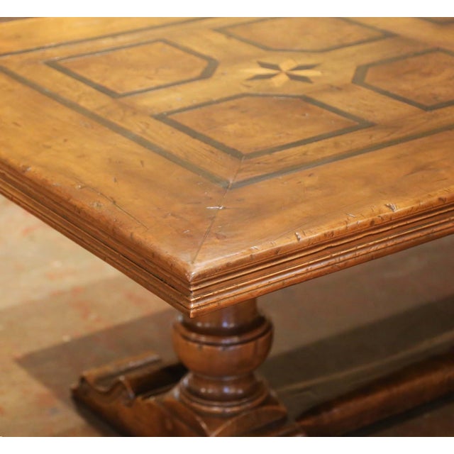 Wood Mid-Century French Walnut, Chestnut & Burlwood Parquetry Refectory Dining Table For Sale - Image 7 of 9
