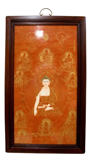 Early 20th Century Chinese Framed Porcelain Buddhist Temple Plaque