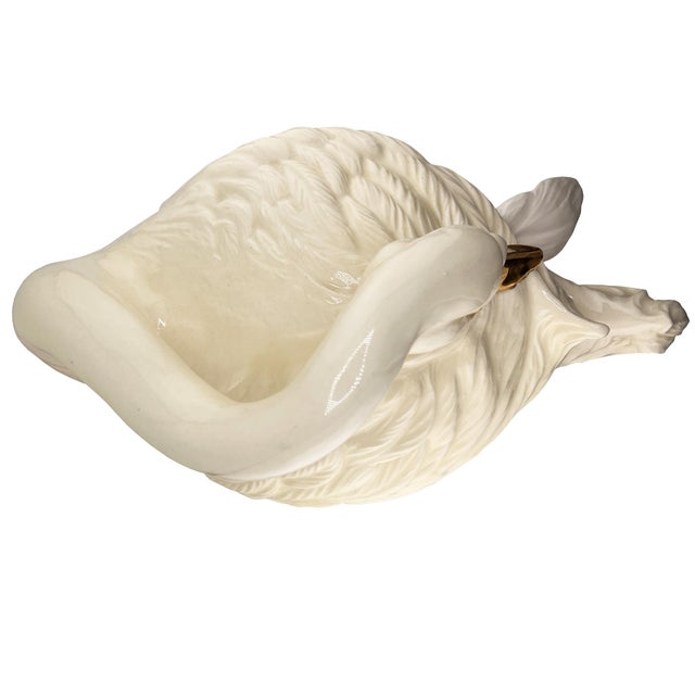 1970s Vintage Ceramic Italian Swan Tureen With White Ladle and Lid - Hollywood Regency For Sale - Image 5 of 10