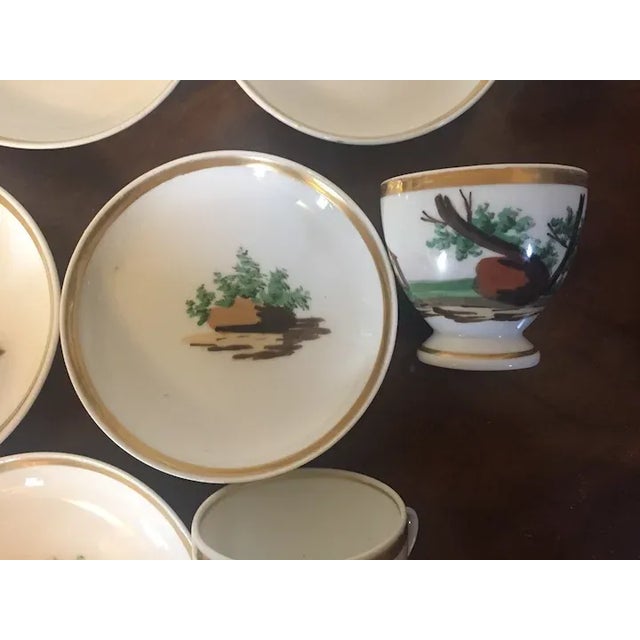 Antique Old Paris Porcelain Cups & Saucers with Hand Painted Landscape Scenes - Set of 6 For Sale - Image 12 of 13