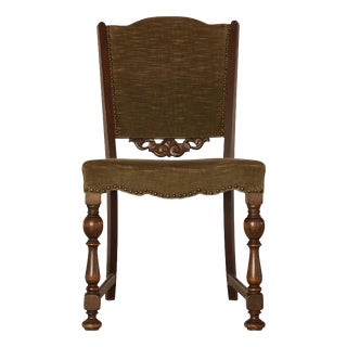 Danish Art Deco Oak Side Chair with Green Velvet Seat, 1930s For Sale
