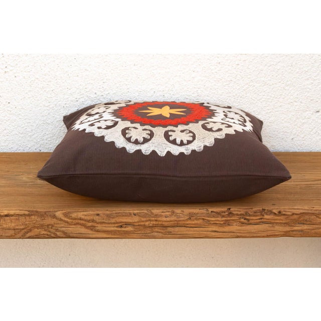 Boho Chic 18" Square Orange Flower Suzani Pillow Cover For Sale - Image 3 of 7