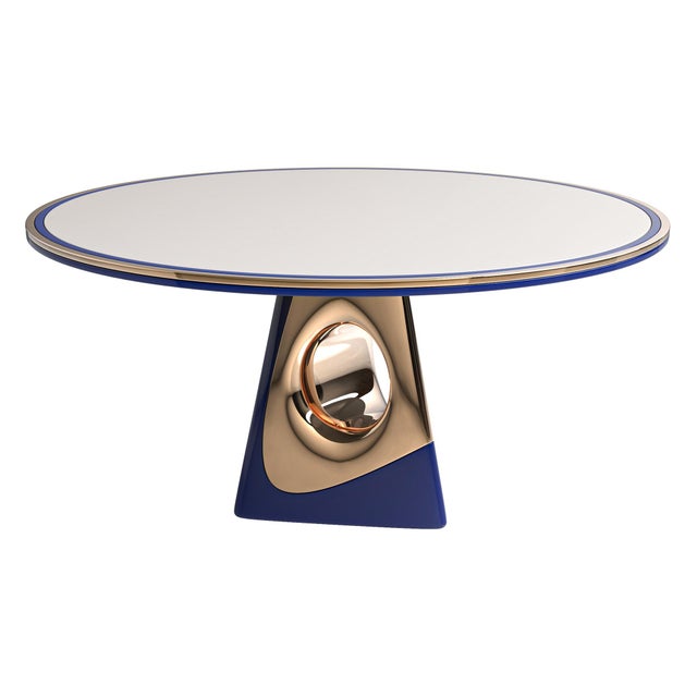Not Yet Made - Made To Order "Occhi Azzurri" Round Table With Bronze and Stainless Steel, Handcrafted For Sale - Image 5 of 6