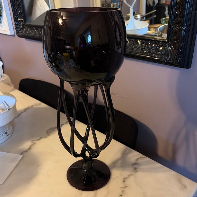 Large Jozefina Krosno Hand-Blown Art Glass “Jellyfish” / “Octopus” Pedestal Bowl – 18.25” Tall, Unique Sculptural Piece For Sale - Image 10 of 12