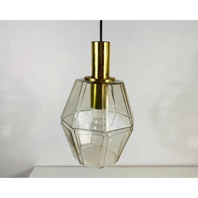 1960s 1970s Mid-Century Brass and Glass Pendant Lamp by Glashütte Limburg For Sale - Image 5 of 6
