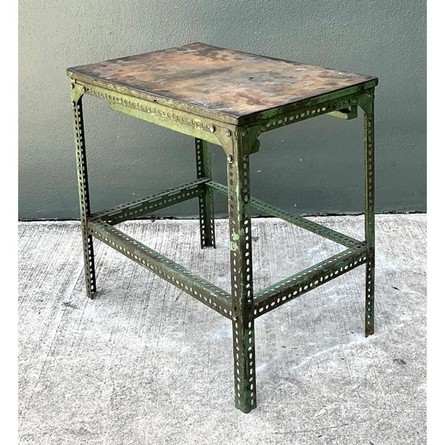 Mid 20th Century Vintage Industrial Metal and Wood Workbench Table For Sale - Image 5 of 12