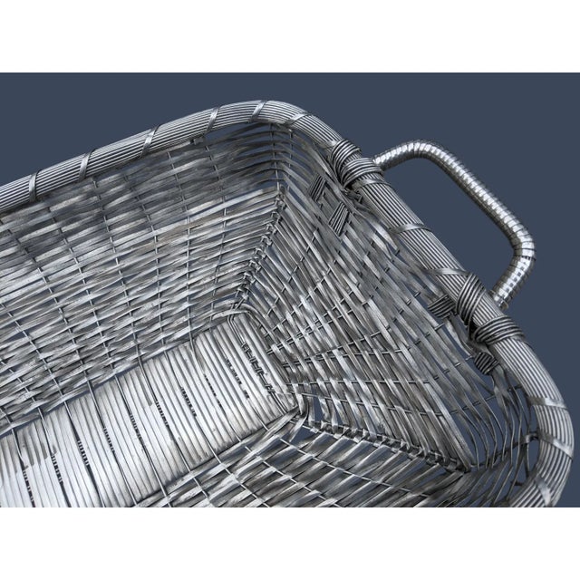 Vintage French Style Silver Mesh Woven Basket Tray For Sale - Image 11 of 11